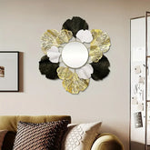 Round mirror with botanical frame design for living room or hallway"